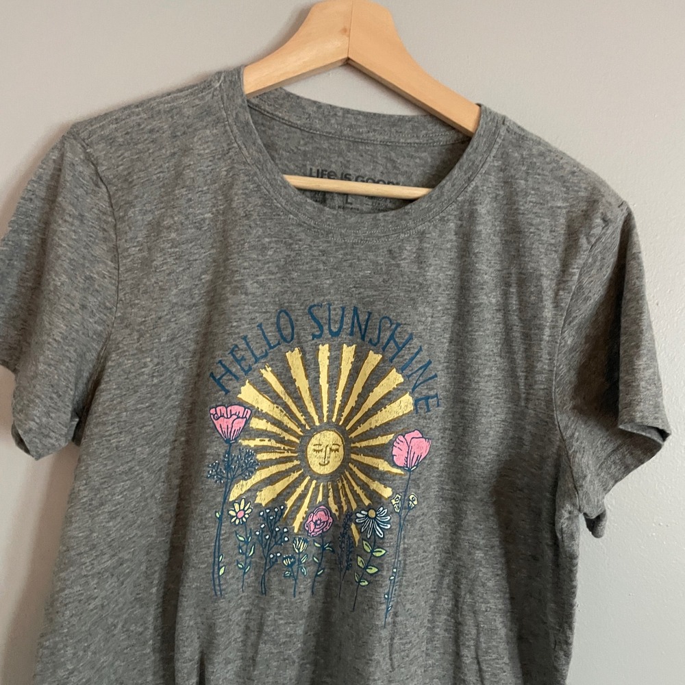 Life Is Good T-Shirt Womens Large Gray Hello Sunshine Graphic Tee